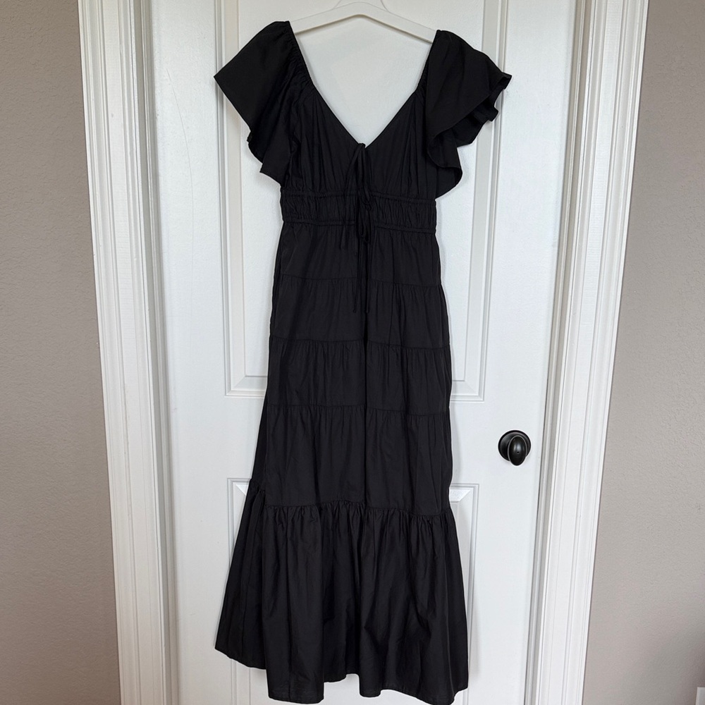 Maison Maar Black Ruffle-Sleeve Maxi Summer Dress